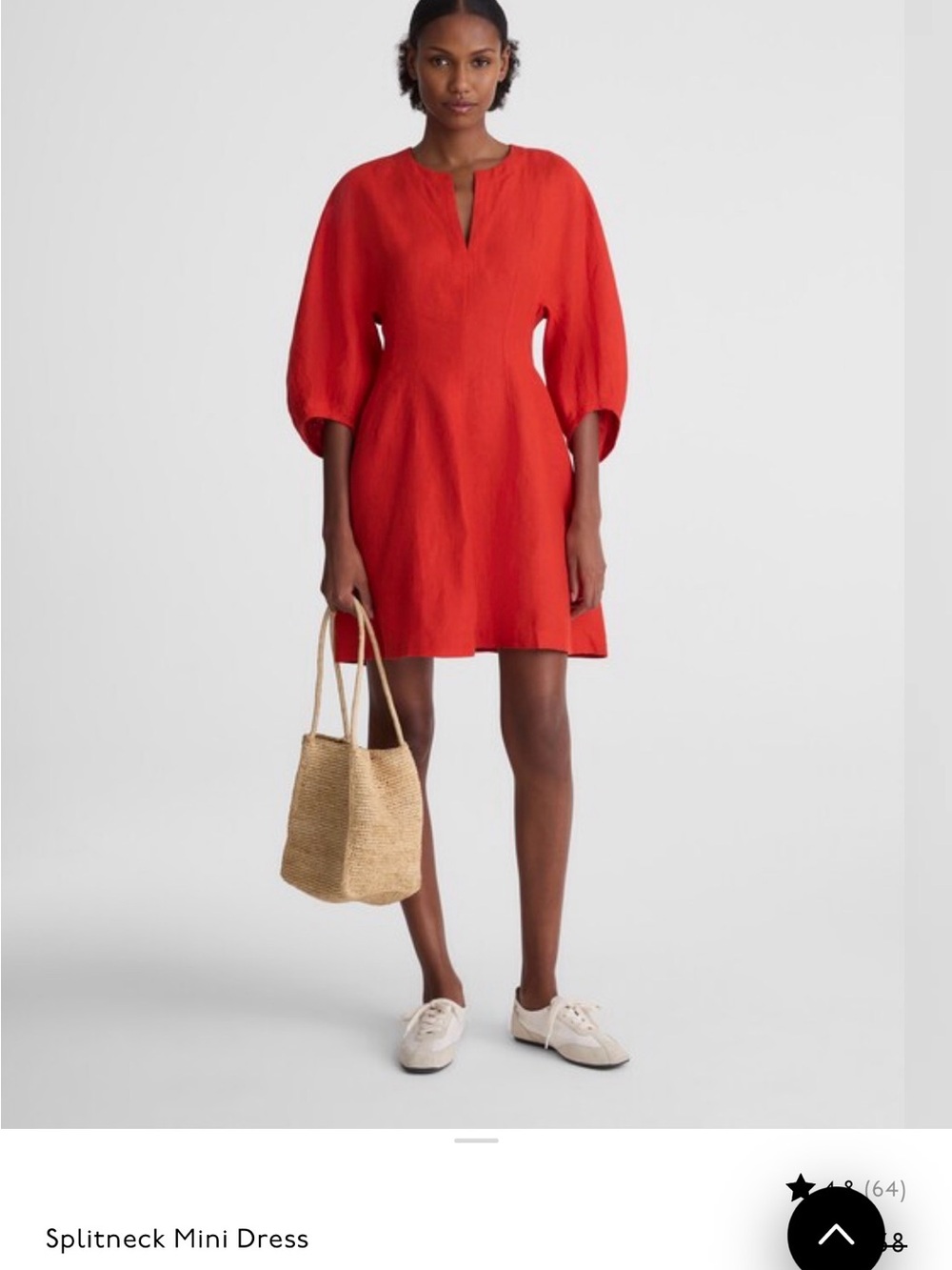 Madewell Red Splitneck Mini Dress with Balloon Sleeves